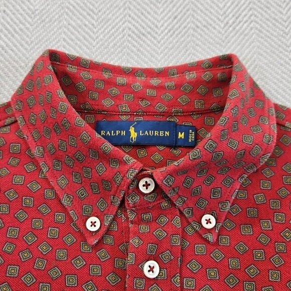 Ralph Lauren Polo Rugby Shirt Men's M Red Geometric Long Sleeve Barrell Cuff - Picture 7 of 15